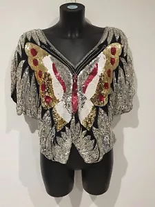 Top Mariposa Seda Cuentas Lentejuelas Años 70’s 80’s Coachella Ibiza Boho Mediano - Imagen 1 de 5