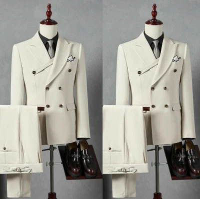 Men's Suits Peak Lapel Double-Breasted Formal Business Wedding Groom Tuxedo 2Pcs - Image 1 of 4