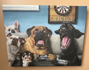 Funny Gaming Dogs Canvas Picture Painting - 20 x 16 inches - Picture 1 of 10