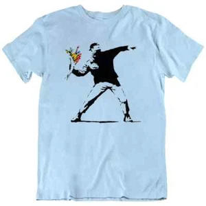 Flower Love is in the Air Banksy Urban Art Flower Thrower T Shirt Tee Gift New - Picture 1 of 11