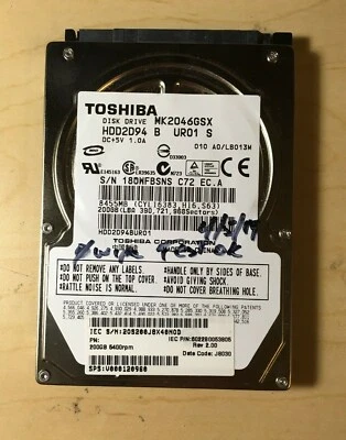 Toshiba 200GB 2.5" Laptop HDD HARD DRIVE MK2046GSX SEE DIAGNOSTIC PICS - Image 1 of 3