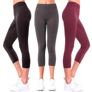 Women Seamless Plus Size Footless Stretchy Yoga Pants Capri Leggings Grey - Picture 1 of 2