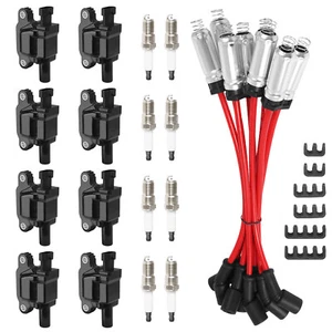 Paquete de 8 bobinas de encendido cuadradas y cables de bujía UF413 para Chevy GMC 4,8 L 5,3 L 6,0 L - Imagen 1 de 8