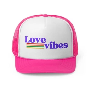 Retro Love Vibes Trucker Cap - Perfect for Festivals, Beach Days, Casual - Picture 1 of 14