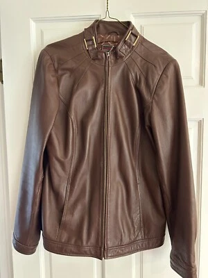 Chaqueta Abrigo Cuero Cuello Simulado Única Marrón Moto Para Mujer Mediana Foto 1 de 4