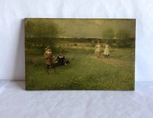 George Henry Boughton Oil on Board Fishermen & Milkmaids Signed & Annotated - Picture 1 of 12