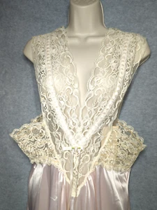 VTG LILY OF FRANCE Long Nightgown S Satin Lace Pastel Pink New with Tag Romantic - Picture 1 of 17