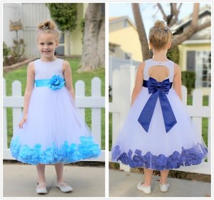 Rose Petals Floral Lace Heart Cutout Flower Girl Dress Communion Dresses 185T