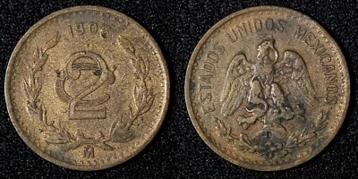 MEXICO  Bronze 1906 2 Centavos 	Wide date  KM# 419 (27 891) - Image 1 of 3