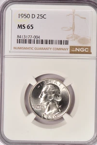 1950 D Washington Quarter NGC MS 65 Gem Silver Coin 25C - Picture 1 of 2