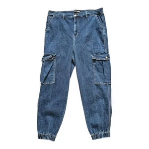 Fashion Nova Denim Cargo Jogger Jeans, Women's Size 18 Dark Wash - Picture 1 of 11
