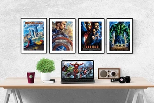 Marvel Filmposter Aquarell Pastell 4er Set Drucke Bilder Wandbilder Poster - Bild 1 von 5