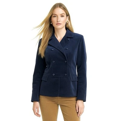 Blazer Talbots Terciopelo 12 Azul Marino Doble Pecho Preppy Ropa de Trabajo Militar Chaqueta Foto 1 de 4