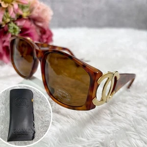 Chanel Sunglasses with Case Coco Mark Tortoiseshell Brown UV Gold - Picture 1 of 12