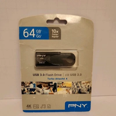 PNY 64GB USB 3.0 Flash Drive Black/Grey Turbo Attachè 4 Fast Data 4K Ultra HD - Image 1 of 4