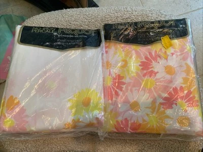 De Colección Nuevo de Lote Antiguo Pequot Doble Plana y Sábana Ajustable Años 70 Floral Margaritas Nuevo Foto 1 de 4