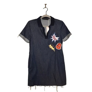 ZARA TRAFALUC NEW $44 Distressed Raw Hem Patchwork Collared Denim Dress XS - Picture 1 of 4