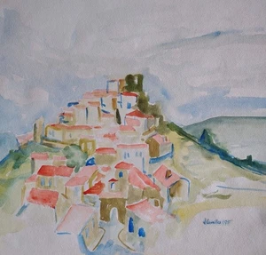 Belle Aquarelle Cordes Sur Ciel Signé J Cavailles. 1975? - Foto 1 di 9