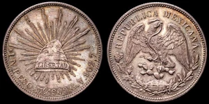 SEGUNDA REPÚBLICA KM-409.2 – Peso 1909 México Mo GV. (27,13 gramos). Bella p - Bild 1 von 6