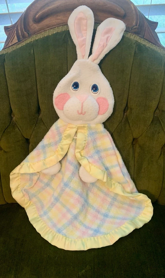 Manta de seguridad vintage Fisher Price a cuadros pastel conejito Lovey bebé conejo 1979 Foto 1 de 4