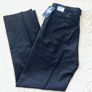 Navy Pinstripe Wool Blend Dress Slacks Pants 36 34 Towncraft Mens 36x34 Trousers - Picture 1 of 2