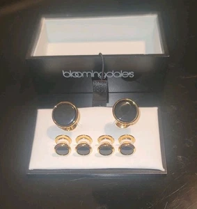 Bloomingdale's schwarzer Onyx & goldfarbene Vintage Manschettenknöpfe & Smoking Ohrstecker Set. - Bild 1 von 6