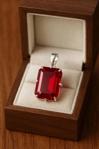 Ciondolo in argento massiccio 925 taglio smeraldo rubino rosso naturale pietra preziosa sfusa 28,75 ct - Foto 1 di 4