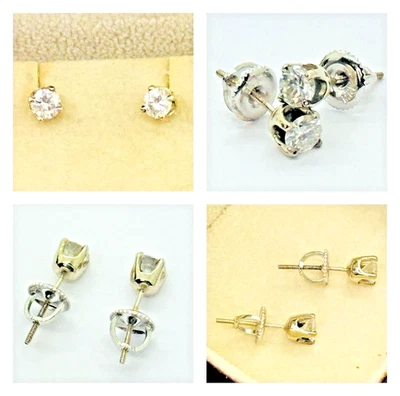 Aretes de oro blanco de 14k corte brillante de diamantes de 0,60 quilates con tornillo trasero ¡SIN RESERVA! Foto 1 de 4