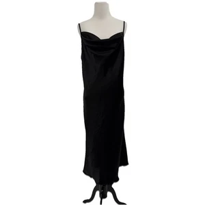 Vestido sin Mangas Bebe Talla L Midi Satinado Gótico Glamour Negro Capucha Cortina Cuello Mujer Y2K Sesgo - Imagen 1 de 11