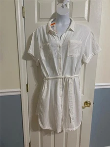 Abito Camicia Vintage Resistente alle Intemperie Bianco Cotone Mussola Cintura XXL NUOVO CON ETICHETTE Costco - Foto 1 di 6