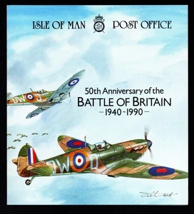 ISLE OF MAN  1990  BATTLE OF BRITAIN 50TH  SET OF 3 SHEETS IN FOLDER  MNH - Picture 1 of 3