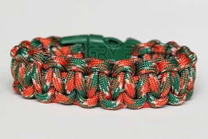 550 Paracord Bracelet Slim - Hurricane - Green Buckle - Orange White Green - Picture 1 of 1