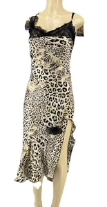 Shirley Of Hollywood Leopardenmuster Spitze Trägerärmel Damen Seitenschlitz Kleid M - Bild 1 von 13