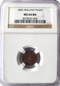 FINLAND 1 PENNI 1892 NGC MS 64 UNC - Picture 1 of 2