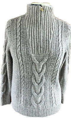 Женский вязаный свитер Adrienne Vittadini размер Large бежевый воротник-капот 1/4 на молнии кабель - Изображение 1 из 4