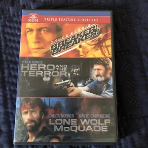 Chuck Norris Triple Feature DVD Breaker! Hero and the Terror Lone Wolf McQuade - Picture 1 of 4