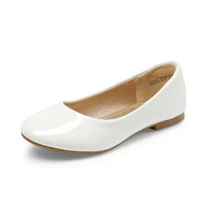 Girls Dress Shoes Slip On Ballet Flats White/Pat - 12 Little Kid Muy-Shine - Picture 1 of 7