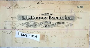 1907 ADAMS MASS. BILLHEAD L.L. BROWN PAPER COMPANY LINEN LEDGER RECORD PAPERS - Picture 1 of 1