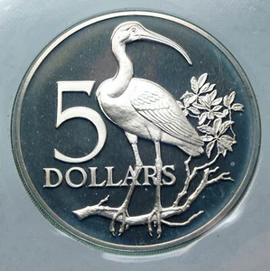 1974 TRINIDAD and TOBAGO Ibis INDEPENDENCE Old Proof Silver 5 Dollar Coin i85607 - Picture 1 of 3