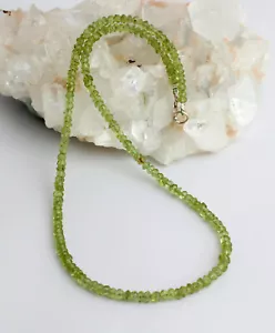Peridot Necklace Precious Stone Olivine Green Faceted 925 Silver 17 11/16in - Picture 1 of 2