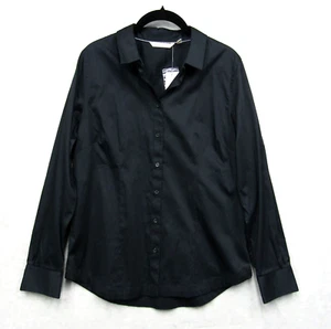 Soft Surroundings Cotton Black Collared Button Down Shirt Top Blouse Size 10 New - Picture 1 of 11