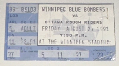 Winnipeg Blue Bombers Ottawa Rough Riders Football CFL Ticket Stub 8/21/1991 - Image 1 of 2