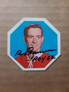 ☆SIGNED☆1961-62 York Peanut Butter Yellow Back #35 BOB ROUSSEAU ☆INSC R.O.Y. 62☆