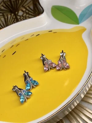 NUEVO Pendientes No Perforantes Acero Inoxidable Clip en Mariposa Diamante Cristal Foto 1 de 4