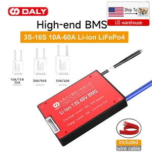 Daly BMS 3S-16S 12V-48V 10A-60A Li-ion LiFePo4 Battery ProtectionBoard w/Balance - Picture 1 of 19