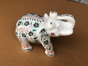Estatuilla de elefante de pie de mármol de 4" malaquita incrustación hakik decoración navideña E450 - Imagen 1 de 6
