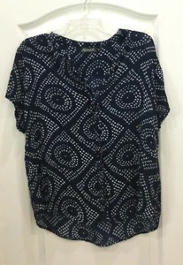 Alexara Womens Blouse Button Up Size 18 Blue Geometric Smile Hem 123 - Picture 1 of 7