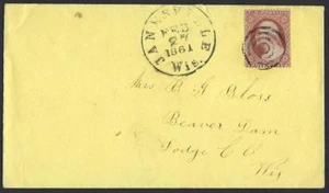 US 1861 CIVIL WAR COVER JANESVILLE WISCONSIN NEAR MADISON WITH FANCY CANCEL TO - Picture 1 of 1