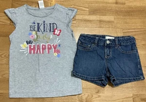 Girl's Gymboree & Old Navy Outfit Sz 7 - "Be Kind......." Gray Top w/Jean Shorts - Picture 1 of 7