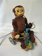 Vintage Wind Up Tin "Modern Toys" Japan Circus Chimp/ Monkey on Tricycle Works!
